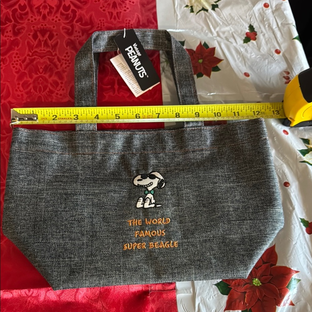NWT -  from Japan - Peanuts Gray mini/small Tote with Snoopy Embroidery